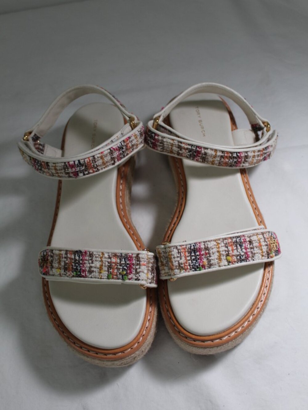 NEW Tory Burch ESPADRILLE SPORT SANDALS Ankle Strap Flat Platform Tweed 10.5